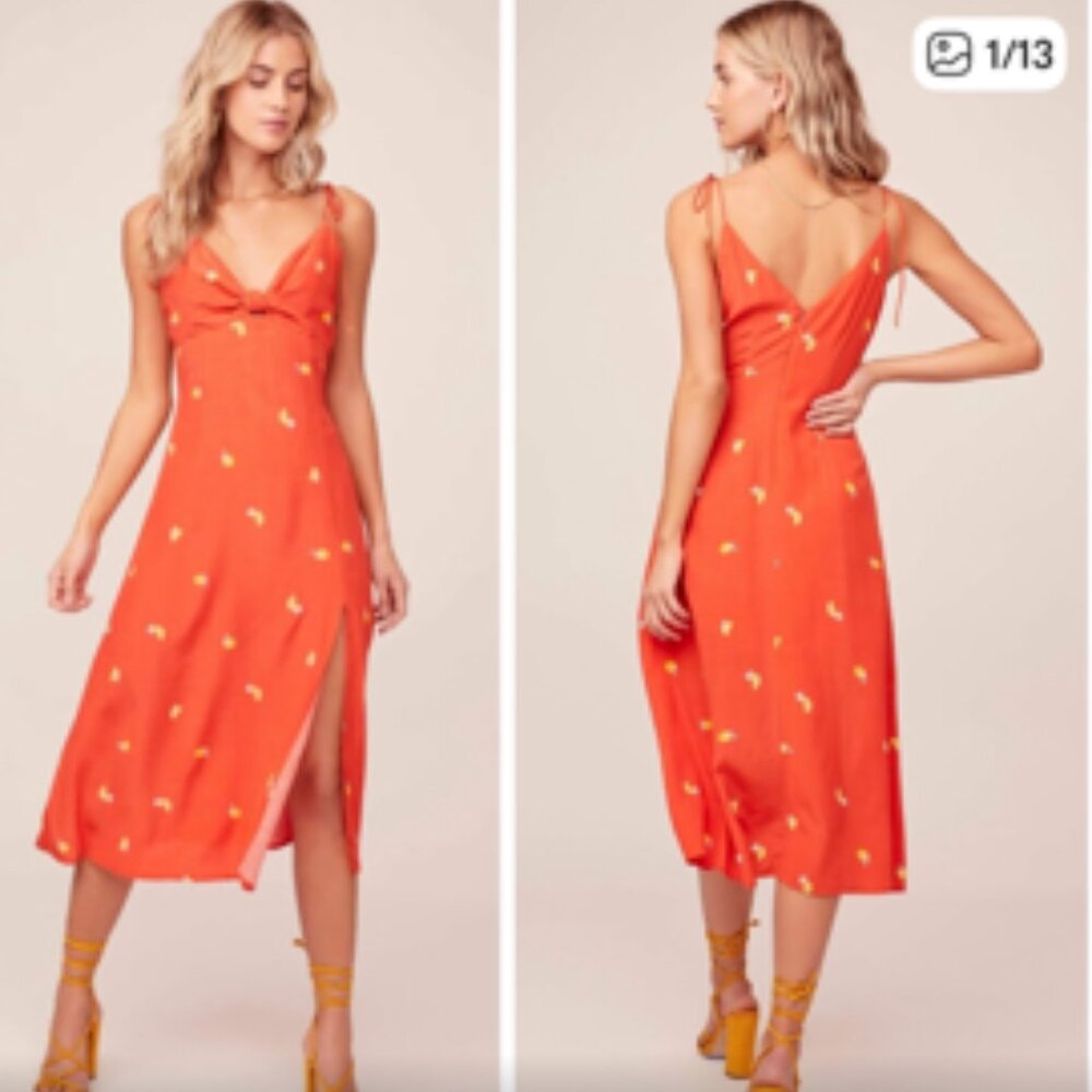 ASTR THE LABEL MIDI DRESS 'BRIGITTE' - ATOMIC ORANGE - Sz. M - EUC